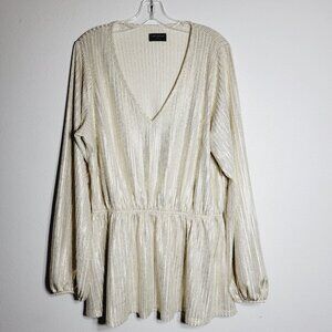 Lane Bryant Metallic Top Size 18/20 Gold Long Sleeve V-Neck‎ Pullover Stretch